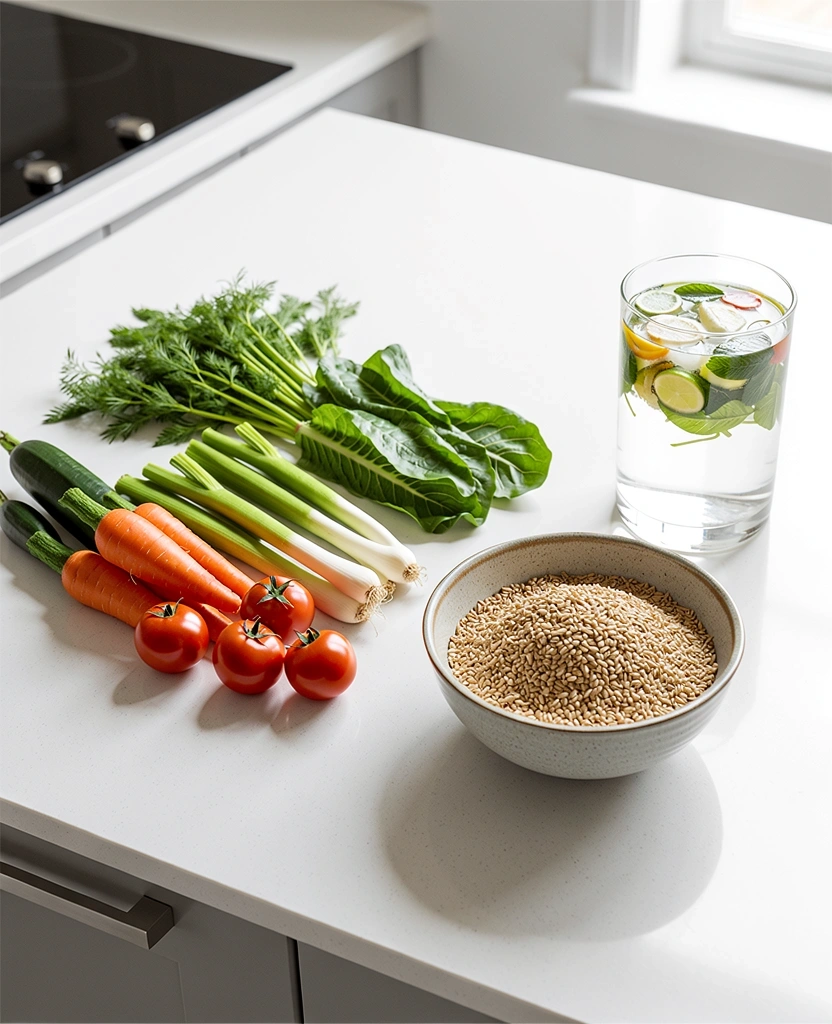 Frische gesunde Lebensmittel auf einer Arbeitsfläche